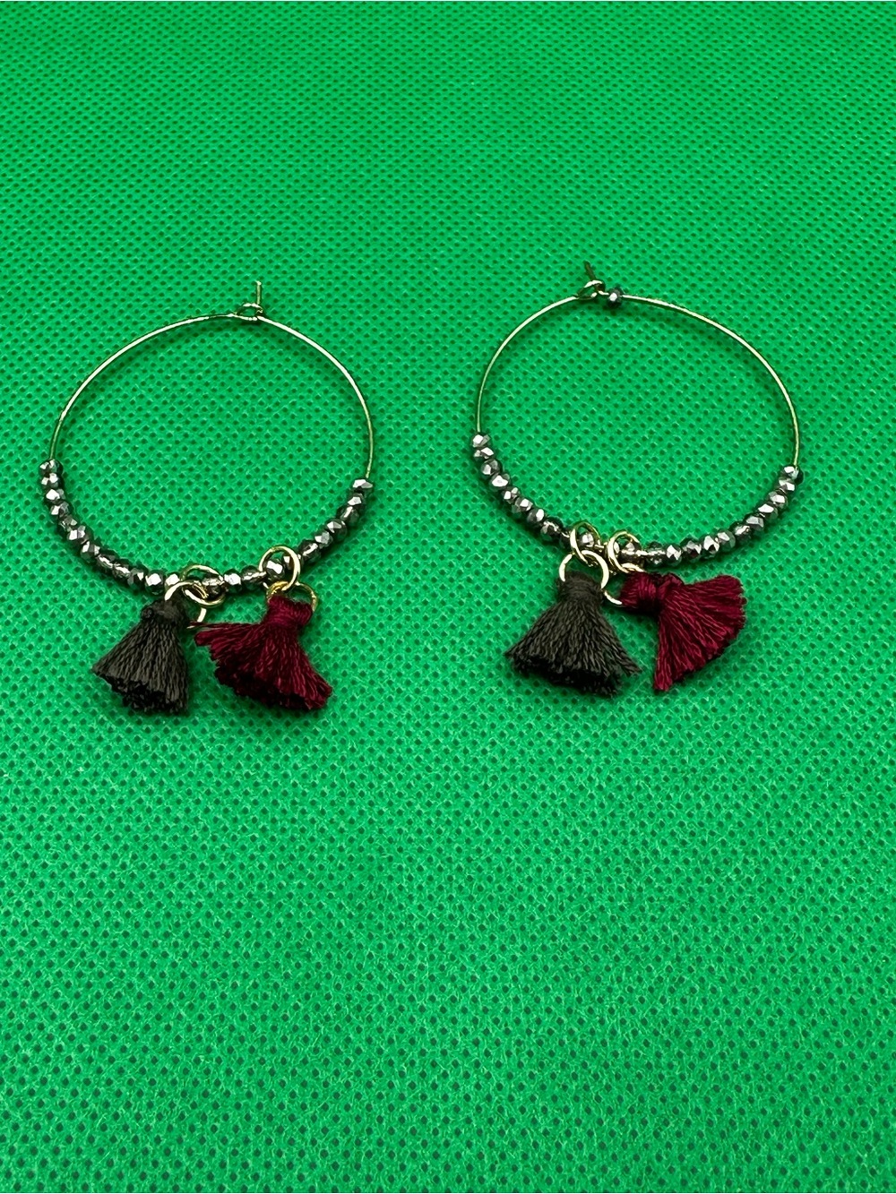 Tassel Hoop Earrings with Red and Black Charms